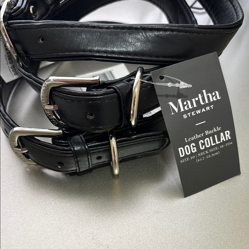 Martha Stewart Black Leather Buckle Dog Collar NEW